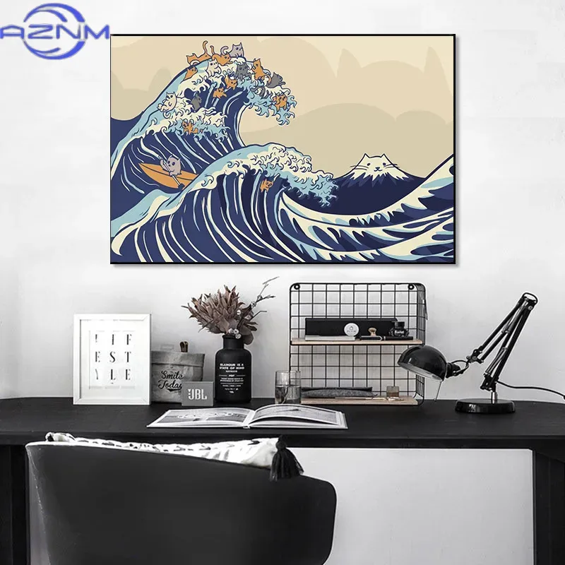 لوحة قماشية كبيرة بتصميم موجي  - مراجعة Japanese Traditional Lifestyle وسعره